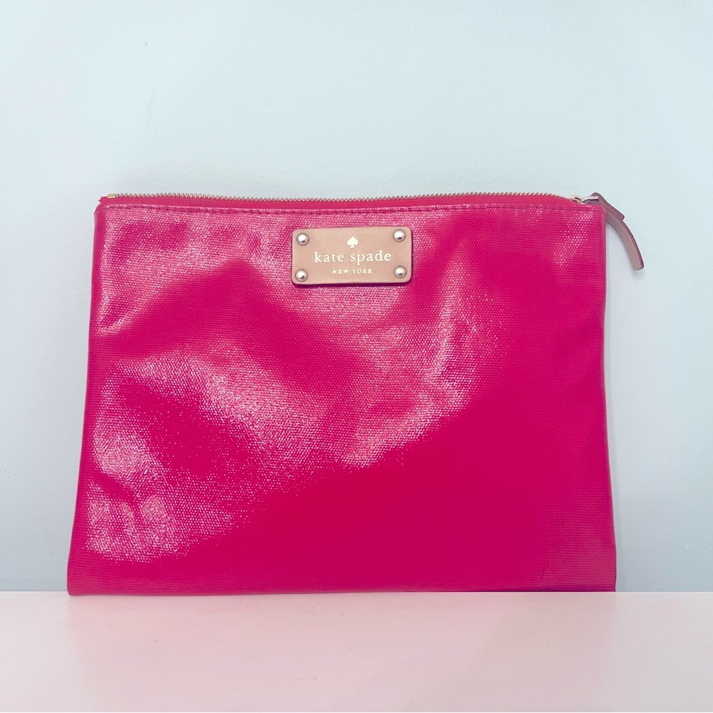 Kate Spade Pebbled Patent Leather Zip Pouch in Barbie Hot Pink